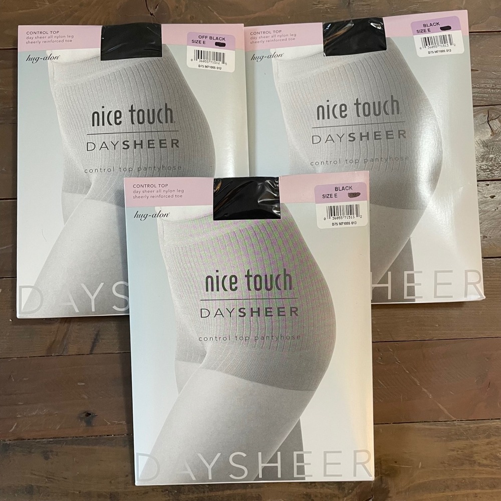 Hug Alon Nice Touch Daysheer‎ Control Top Pantyhose Black, Off Black sz E